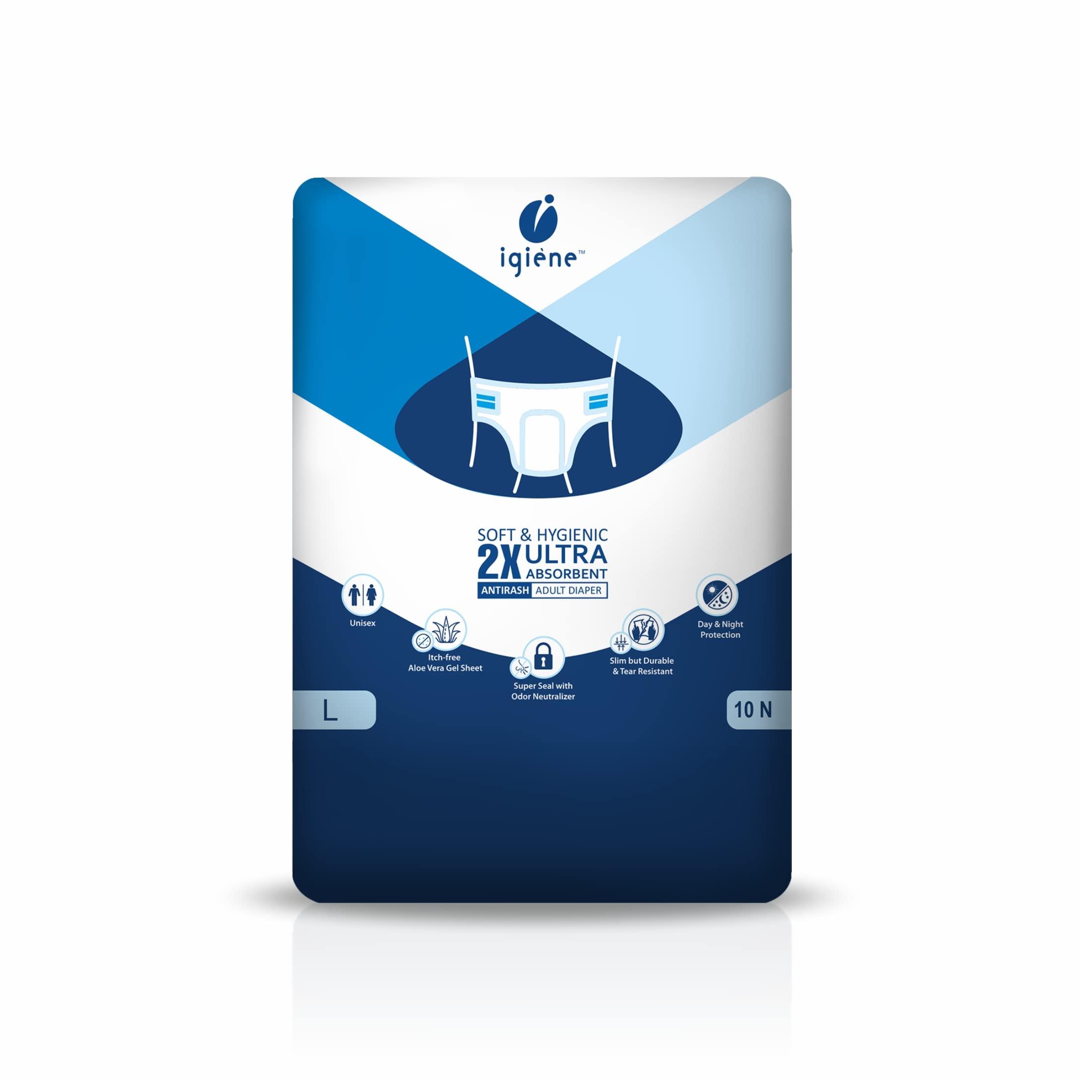 IGIENE IGIENE Adult Diapers With Aloevera Gel Sheet (Large ,Pack of 1, 1Pack =10 Diapers)