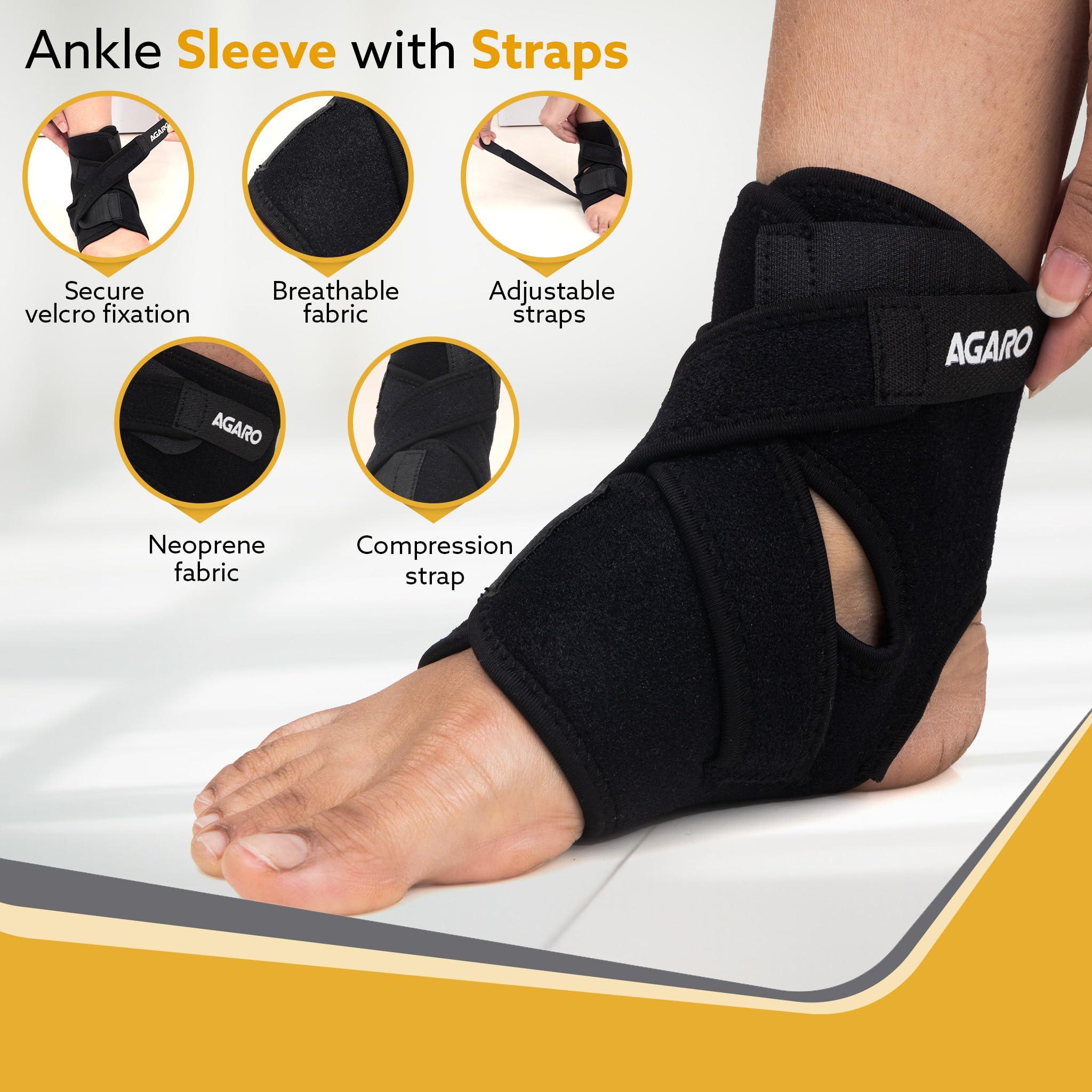 AGARO AGARO Ankle Compression Brace, Support for Injuries, Sprained Ankle & Recovery, Ankle Protection Guard, Helpful In Pain Relief, Foot Care, Swelling & Recovery, Universal size, Black
