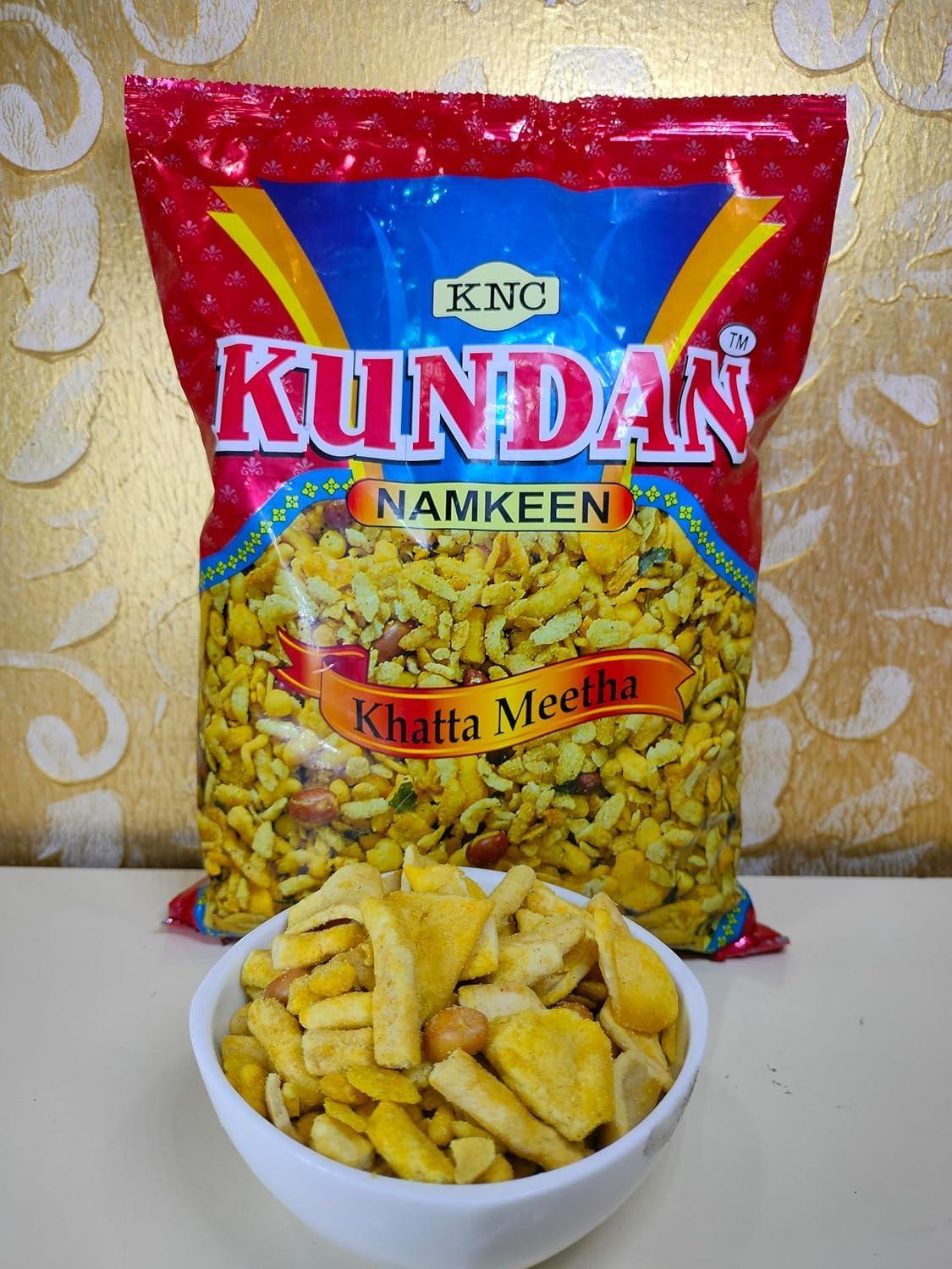 KUNDAN NAMKEEN KUNDAN NAMKEEN Khatta Meetha Mixture Chiwda Sweet and Sour Mixture Indian Snacks Tea Time Snacks Namkeen Pack of 4, 400 Gram Each