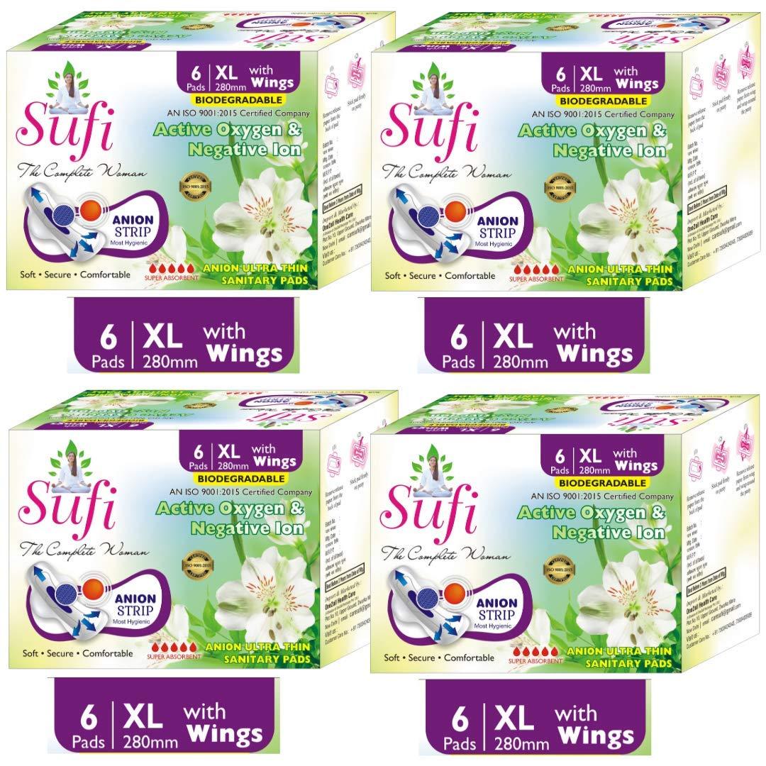 SUFI SUFI-The Complete Women Anion Sanitary Pads.XL SIZE-(280 MM). 4 BOX (24 Pads).