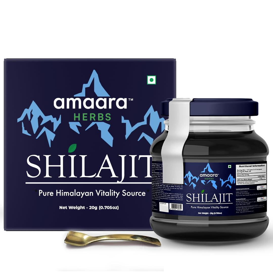 Amaara Herbs Amaara Herbs Pure Original Himalayan Shilajit/Shilajeet Resin 20g (Pack of 2) with Ashwagandha | Enhanced Strength & Stamina Formula for Men & Women | 4X Concentrated for Superior Results