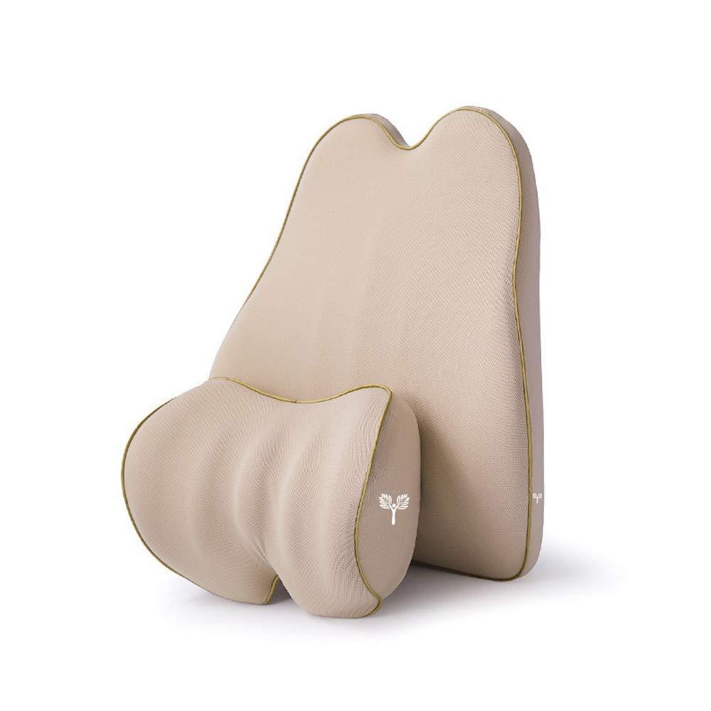 Grin Health Grin Health C3 Back Cushion Lumbar Support For Car Seat Backrest & Neckrest Pillow Headrest Support- Back Rest For Back Pain Relief Neck Pillow Relieves Neck Pain, Combo Kit Beige - Memory Foam