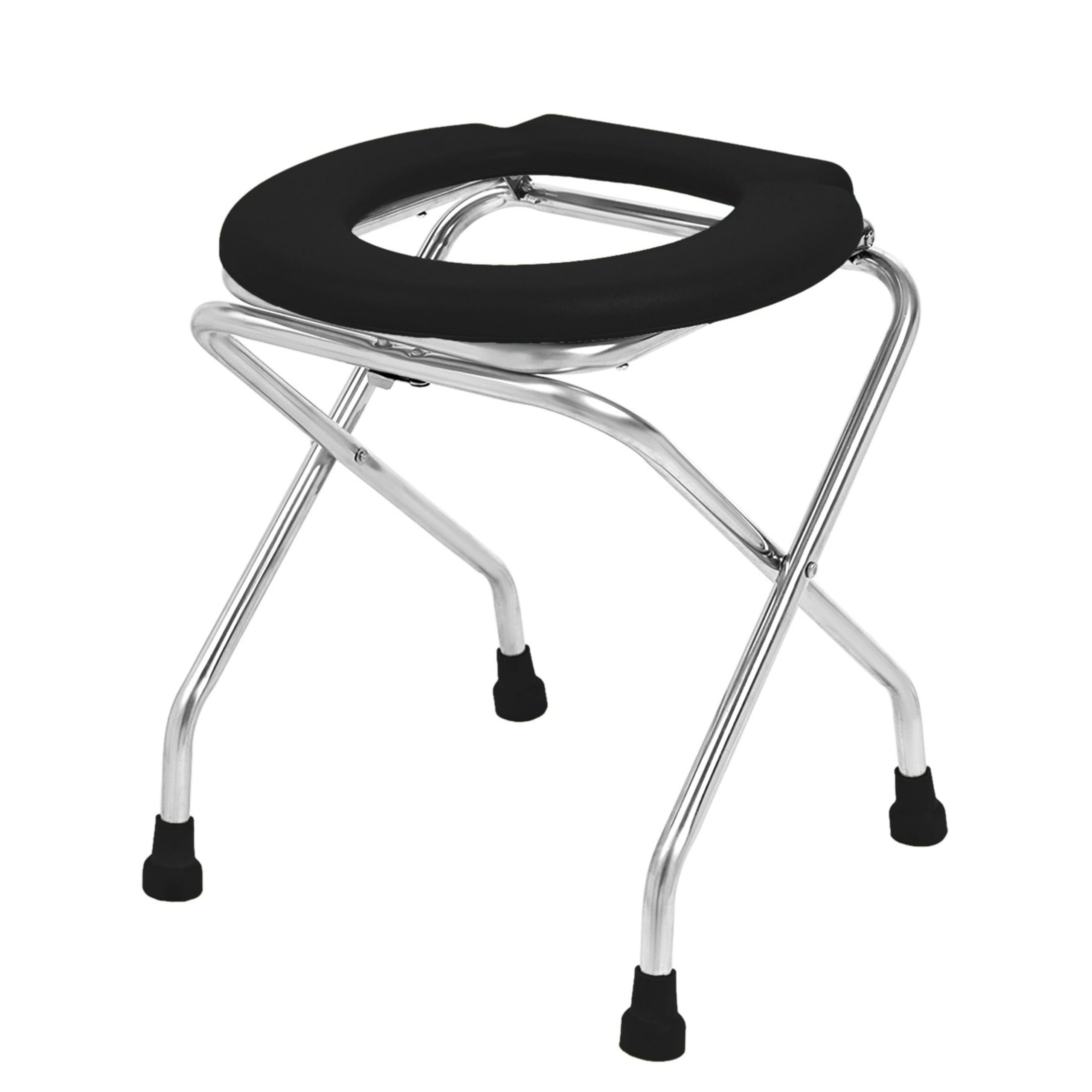 NEOSAFE NEOSAFE Stainless Steel Premium Folding Shower Bathing Room Commode Stool Indian Toilet Seat for Elderly Disabled Man and Pregant Women Support Safe Chair Anti-Slip (Black)