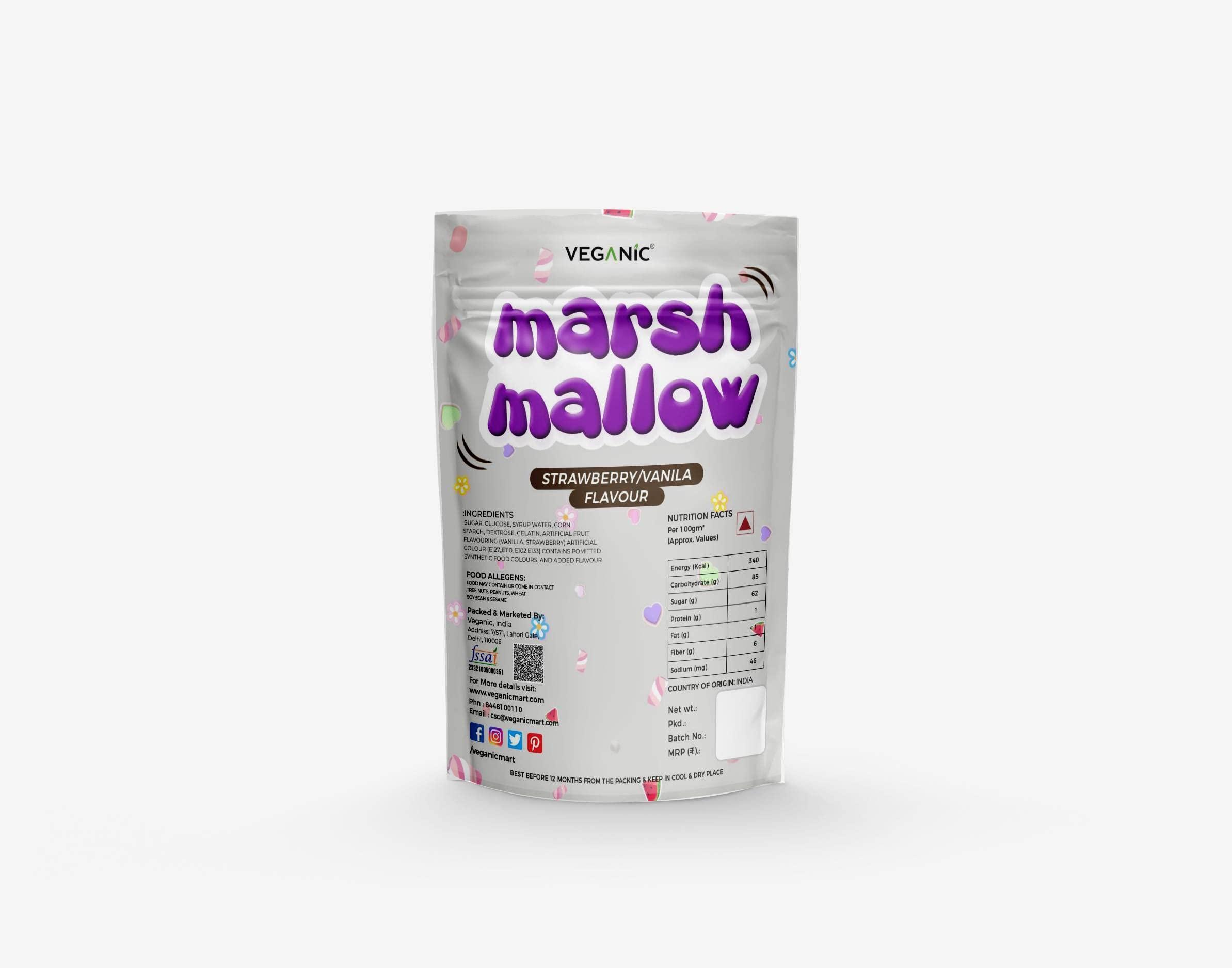 Veganic Veganic Marshmallows Twisted Shape - 175gm (80 Pieces) | Strawberry/Vanilla Flavour | Marshmallow Candy For Kids And Adults