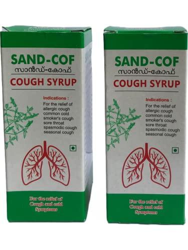 SAND COF Sand Cof Cough Syrup With Goodness of Chukku, Aymodakam, Thippali, Adalodakam, Kurumulaku & Tulsi, Ayurvedic Cough Reliever, (100ml - Pack of 2)