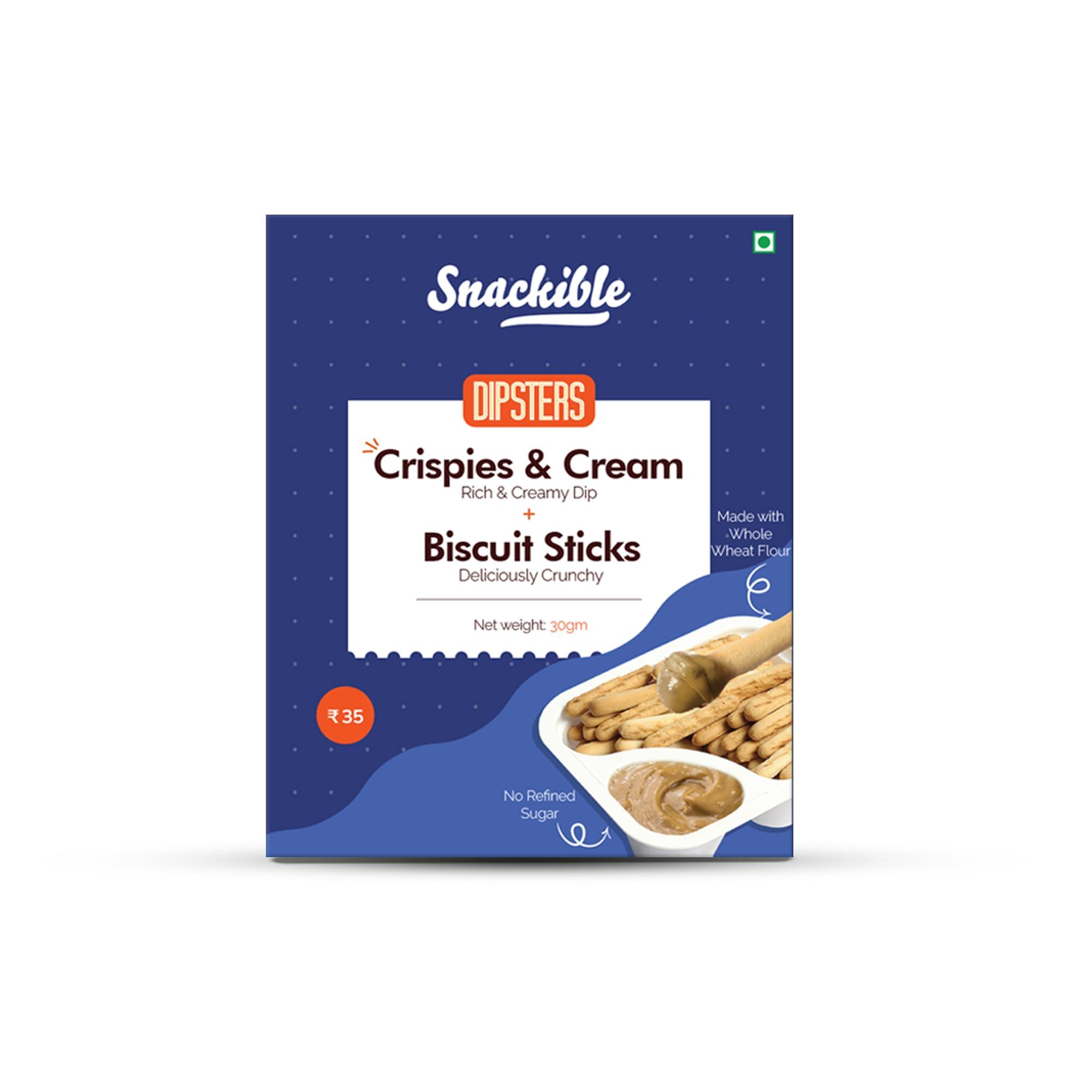 Snackible MU(N)CH BETTER Snackible Dipsters Cookies and Cream Dip with Biscuit Sticks (Pack of 24) - 24x30gm | Baked | Biscuits & Dip | Munching |Cookies & Cream