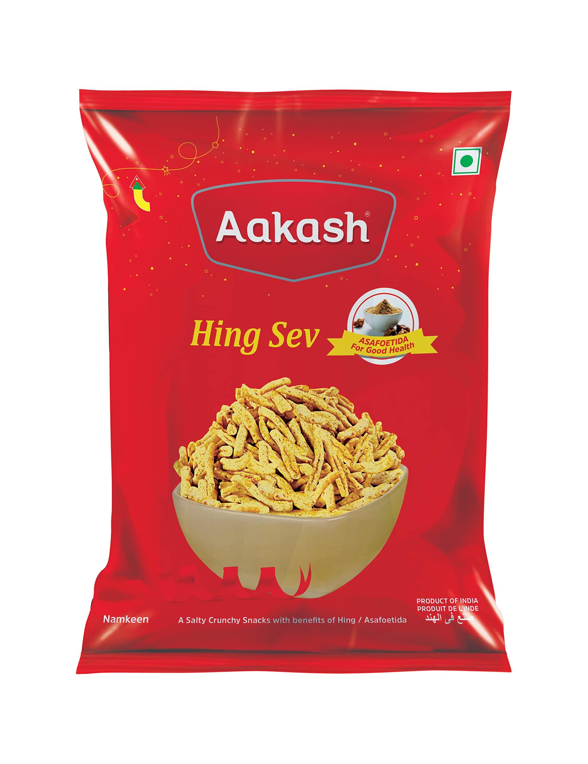 Aakash Namkeen Aakash Namkeen Hing Sev | Sev Made of Cumin, Hing and Other Spices | Famous Snacks of India |450GM | Pack of 3 | 150Gm Each