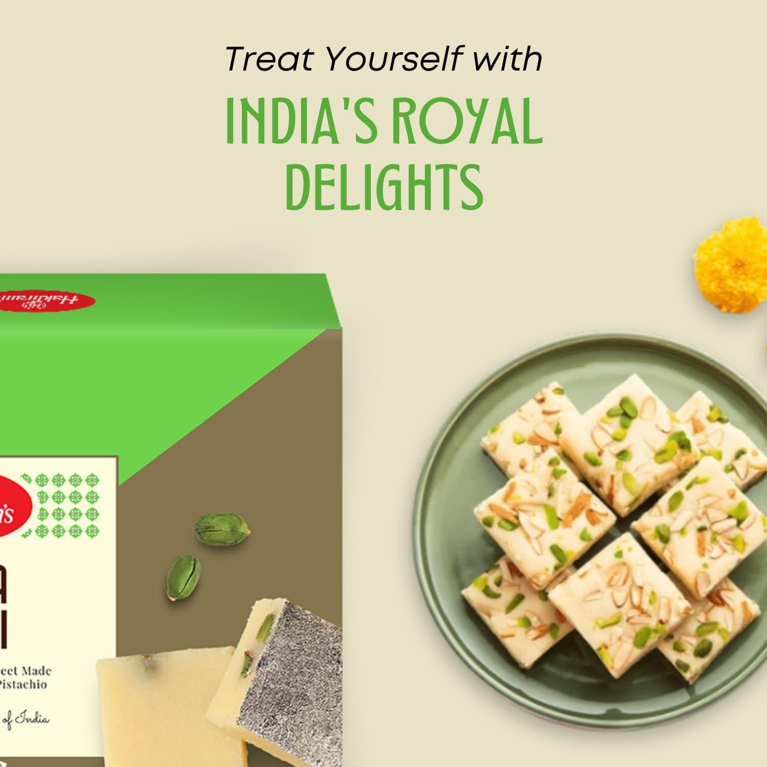Haldiram's Haldiram\'s Special Pista Burfi 400 g X 2 | Fresh Indian Traditional Mithai | Burfi Sweets | Indian Sweets | Finest Pistachios | No Added Colours or Preservatives | Pista Barfi | Festive Sweet Gift Box
