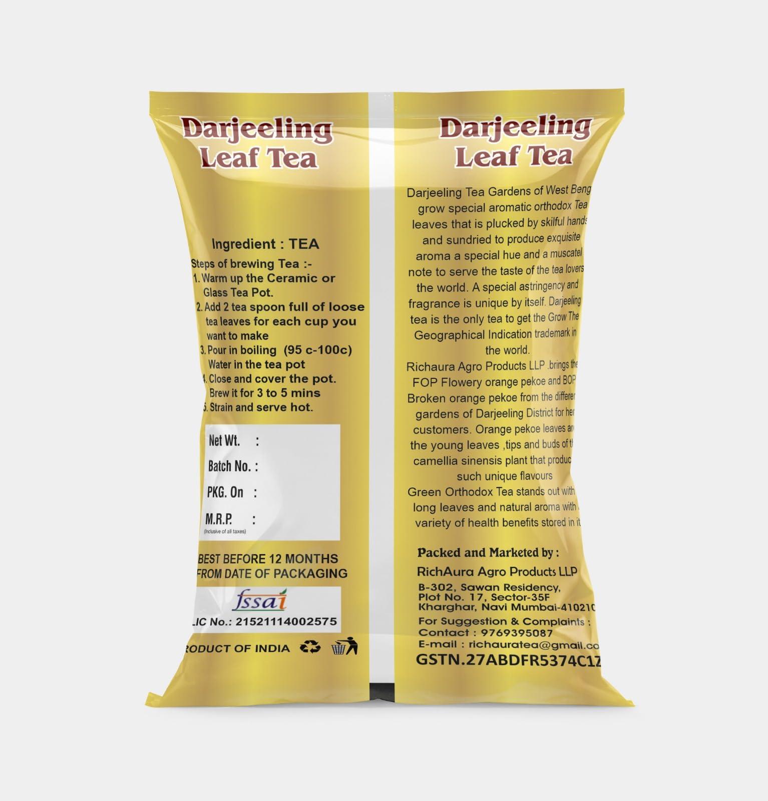 RichAura Agro Products LLP. Richaura Agro Products LLP Darjeeling FOP3 Packed Tea leaves | 250gm | Pack of 2