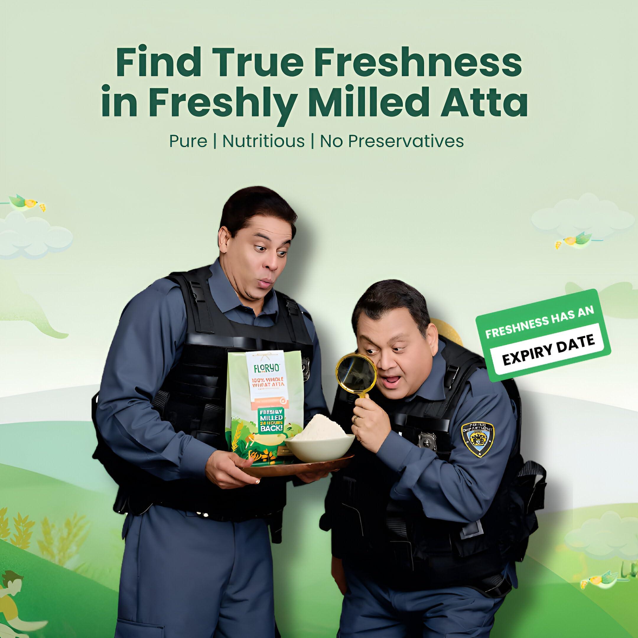 Floryo Floryo 100% Whole Wheat Atta (Superior MP Sharbati Wheat) | Coarse Texture | High Fibre | Freshly Milled After Order | Stone Grounded | 0% Maida | No Preservatives | 1Kg