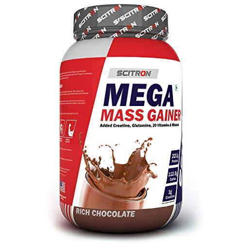 SCITRON Scitron Mega Mass Gainer (3g Creatine, 112.5g Carbs, 22.5g Protein in every 4 Scoops) - 2lbs (900g) (Rich Chocolate)