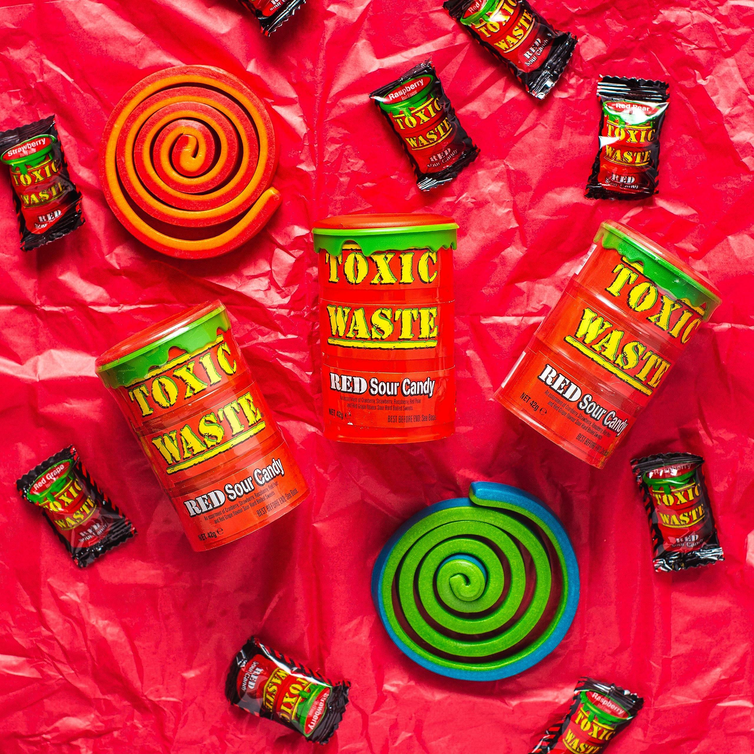 Toxic Waste Toxic Waste Red Sour Candy Assortment Of Cranberry, Strawberry, Raspberry, Red Pear, & Red Grape Flavour Sour Hard Boiled Sweets 42g (UK) (Imported)