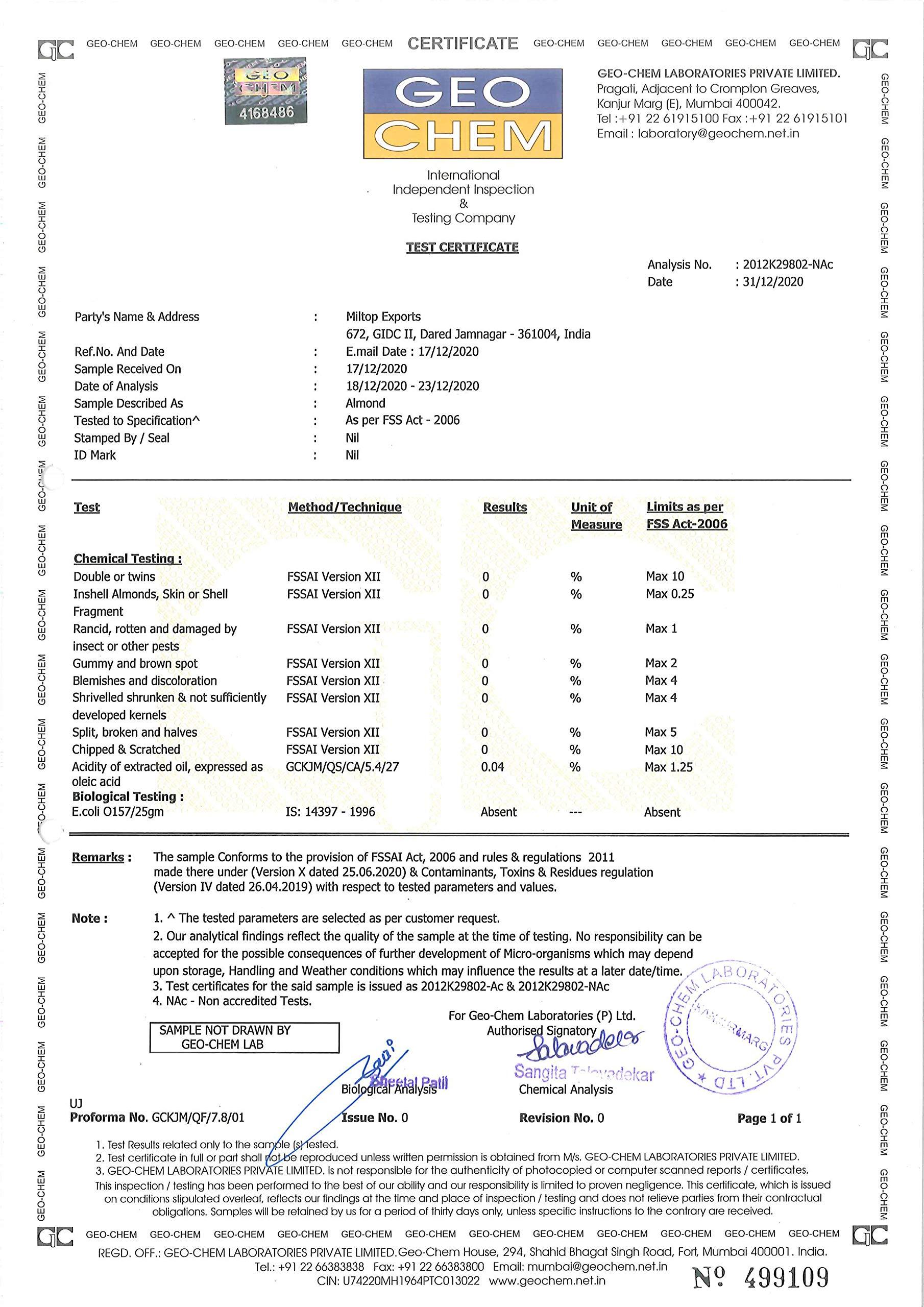 MILTOP Miltop Raw California Almonds | Premium Badam Giri | High in Fiber & Boost Immunity | Hand-picked Nuts & Dry Fruits| 1Kg Pouch
