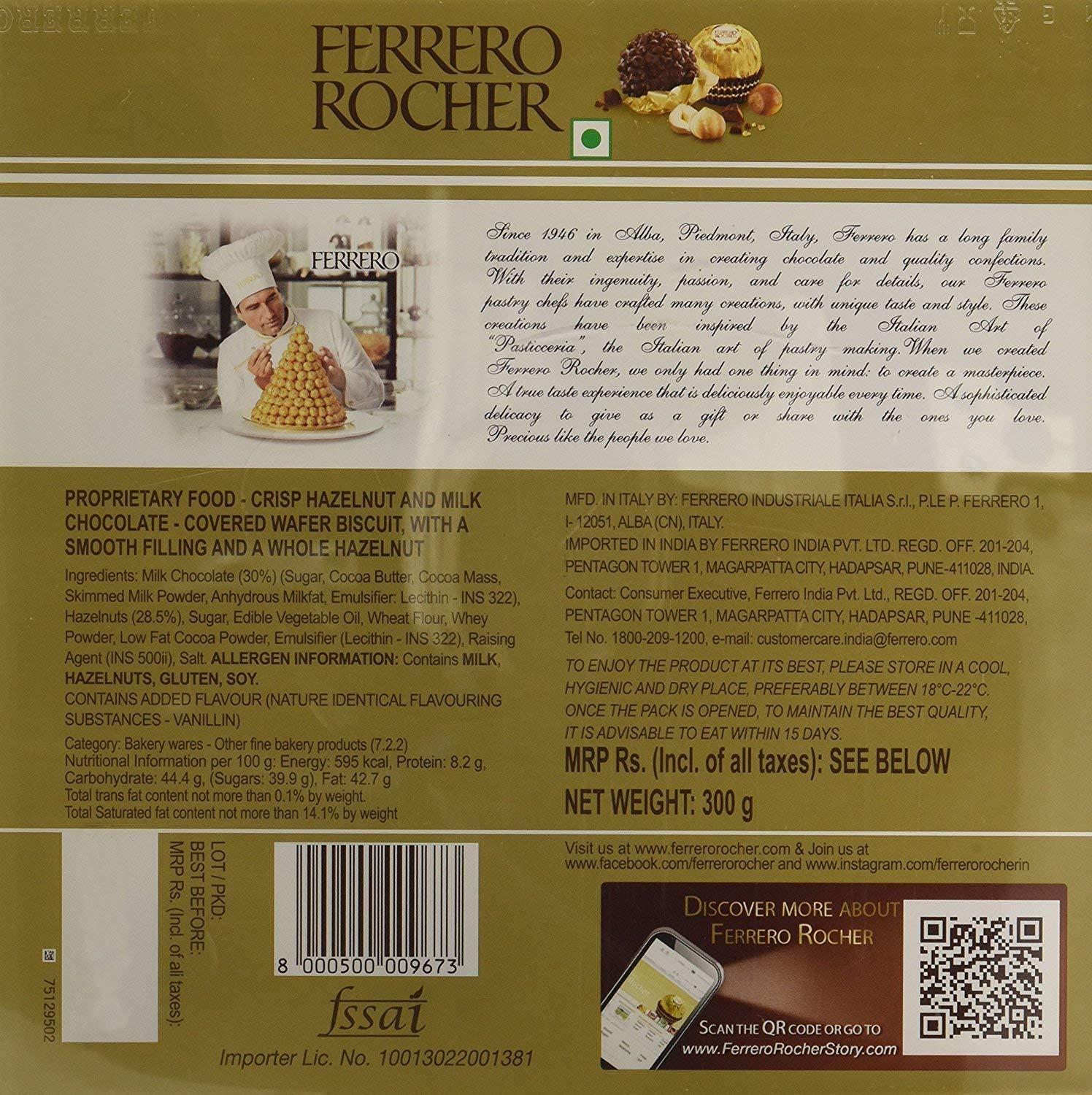 Ferrero Ferrero Rocher T-24 Pieces Pack Of 2 300 Gram Each - Chocolate, Hazelnut