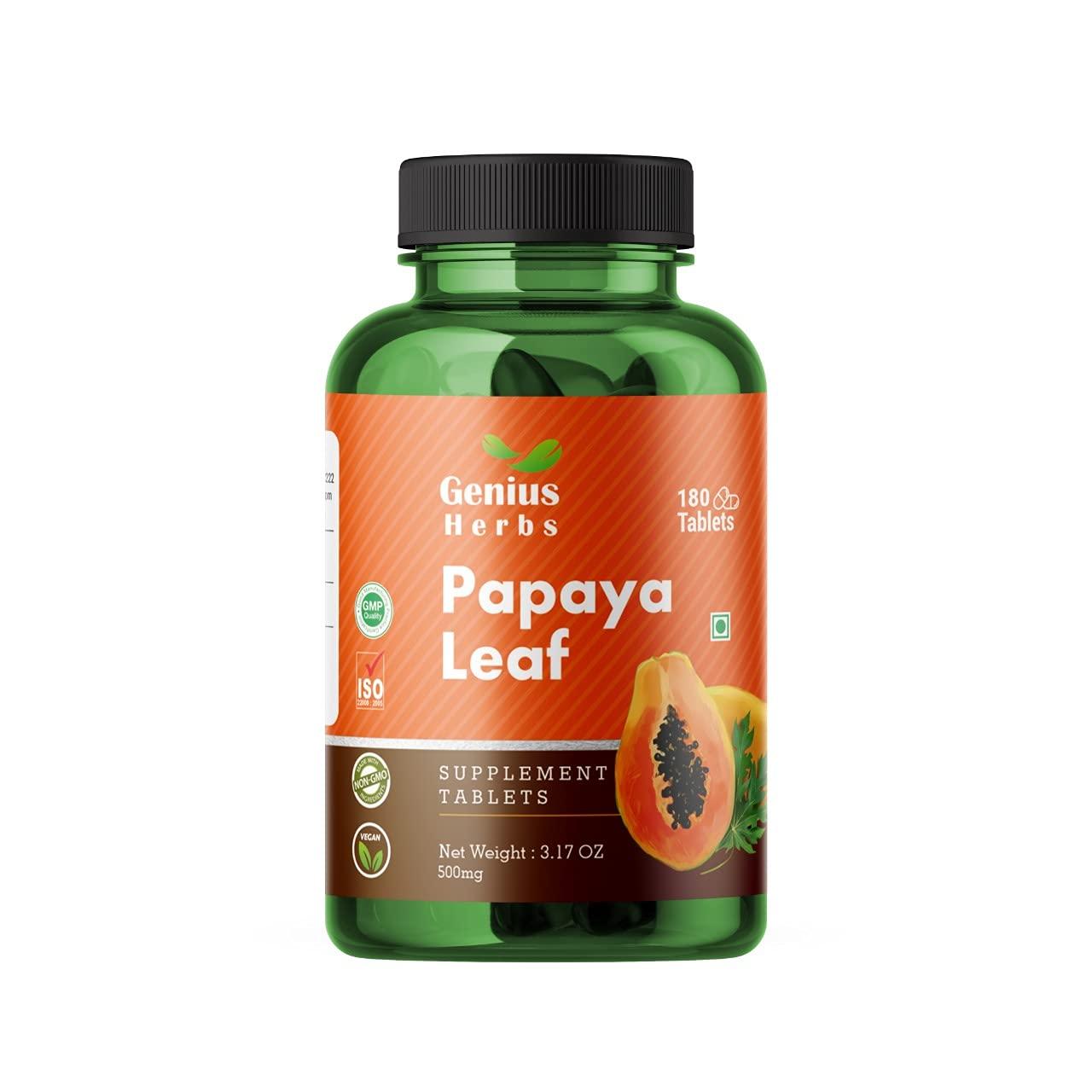 Genius Herbs Genius Herbs Papaya Leaf Tablets 1000 mg Per Serving | Carica Papaya Leaf Tablets| Boosts Immunity | Natural Detox | 30 Days Supply