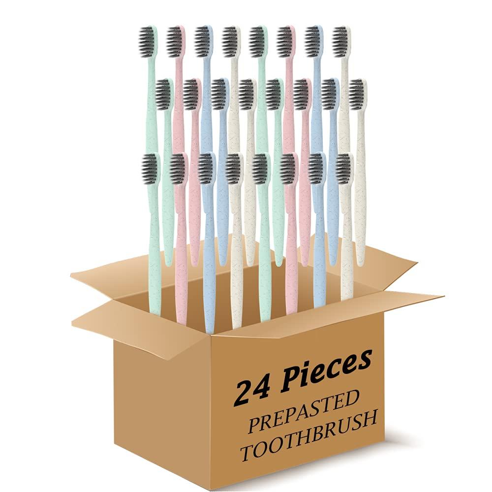 DR.PERFECT DR.PERFECT Prepasted Wheat Charcoal Toothbrush Individually Wrapped with Sealed Paper Bag Pack of 24 (24)