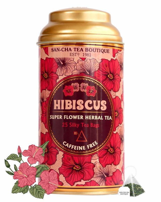 SAN-CHA Sancha Tea Boutique, Blossom Tea Combo, 3in1 Caffeine Free Herbal Teas, Butterfly Pea Flower Tea (25 Tea Bags), Chamomile Tea (50g Flowers) & Hibiscus Tea (25 Tea Bags), Herbal Tea Gift