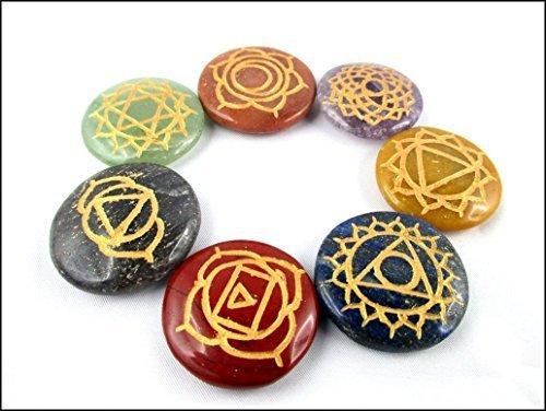 Generic ZEAL Round 7 Reiki Palm Stone Chakra Healing Crystals Engraved Carved Holistic Health Care Metaphysical