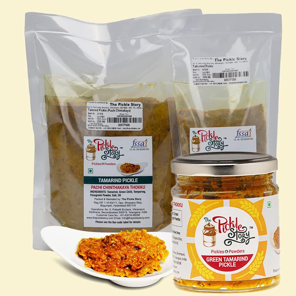 The Pickle Story The Pickle Story - Green Tamarind Pickle (Chintakaya Pachadi) - An Authentic Homemade Telugu Style Imli Ka Achar| Khatta Meetha | With Green Chilli Paste, Tamarind Paste & Mixed Spices| No Added Preservatives, No Artificial Flavours