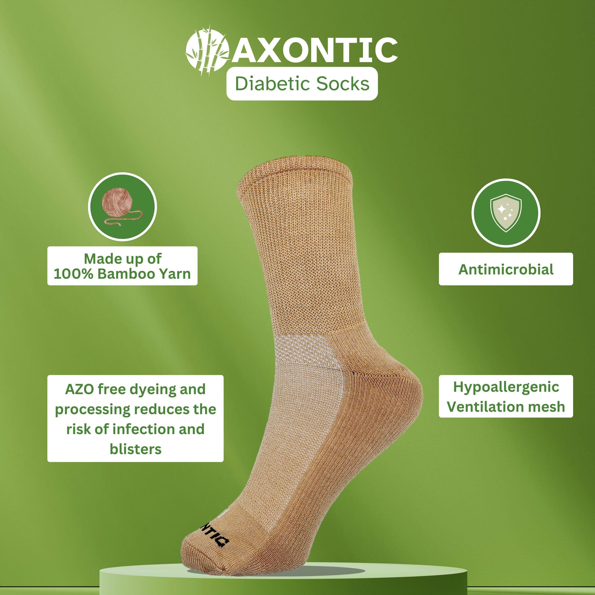 AXONTIC AXONTIC Bamboo Diabetic Socks for UV Protection | Eco-Friendly | Non-irritative Toe Seam | Naturally Antimicrobial | Hypoallergenic | Cushioned | Ventilation Mesh |Single Per Pack (Almond Frost)