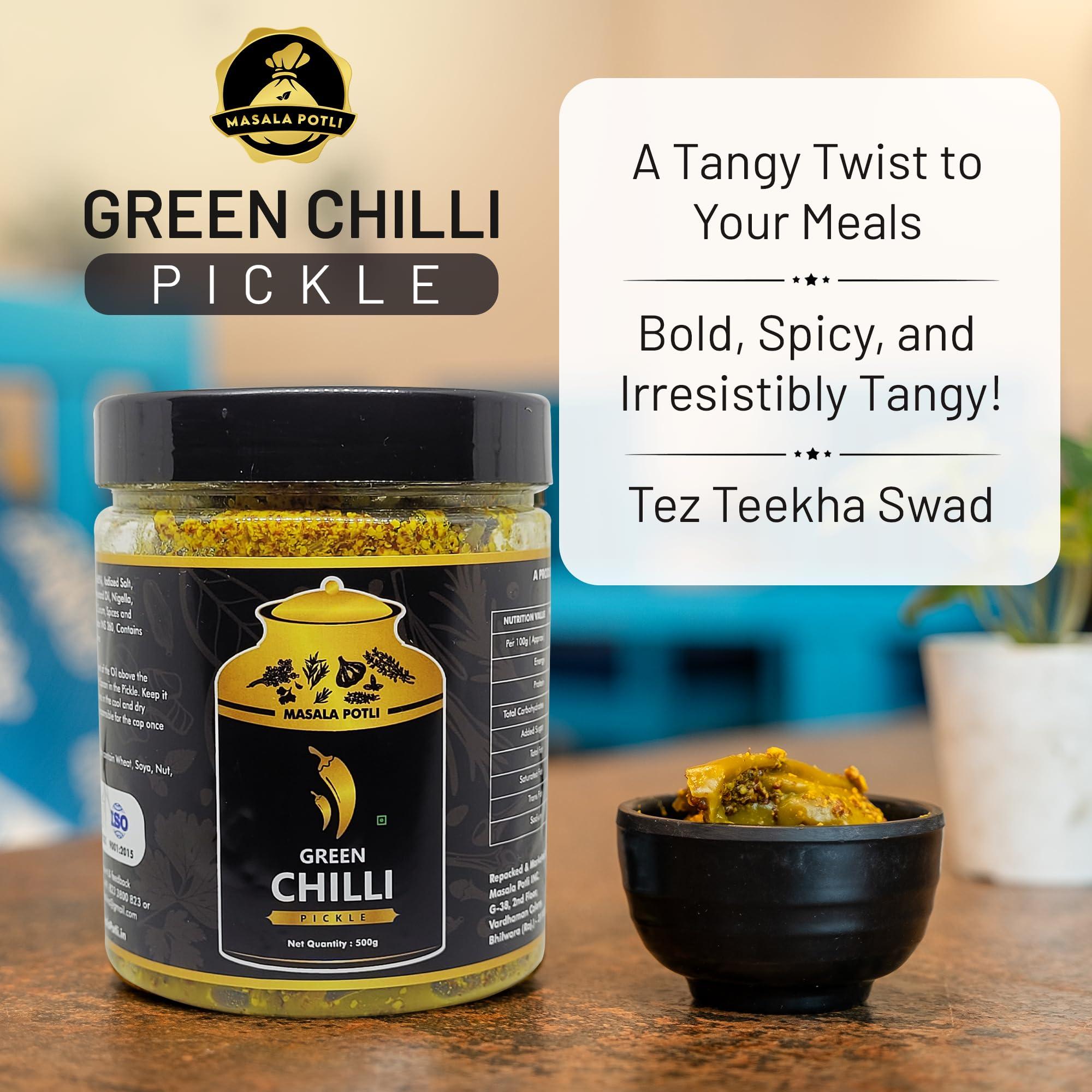 MASALA POTLI MASALA POTLI? Homemade Rajasthani Athana Mirchi Achar & Spoon | Marwadi Green Chilly Pickle 400 Grams