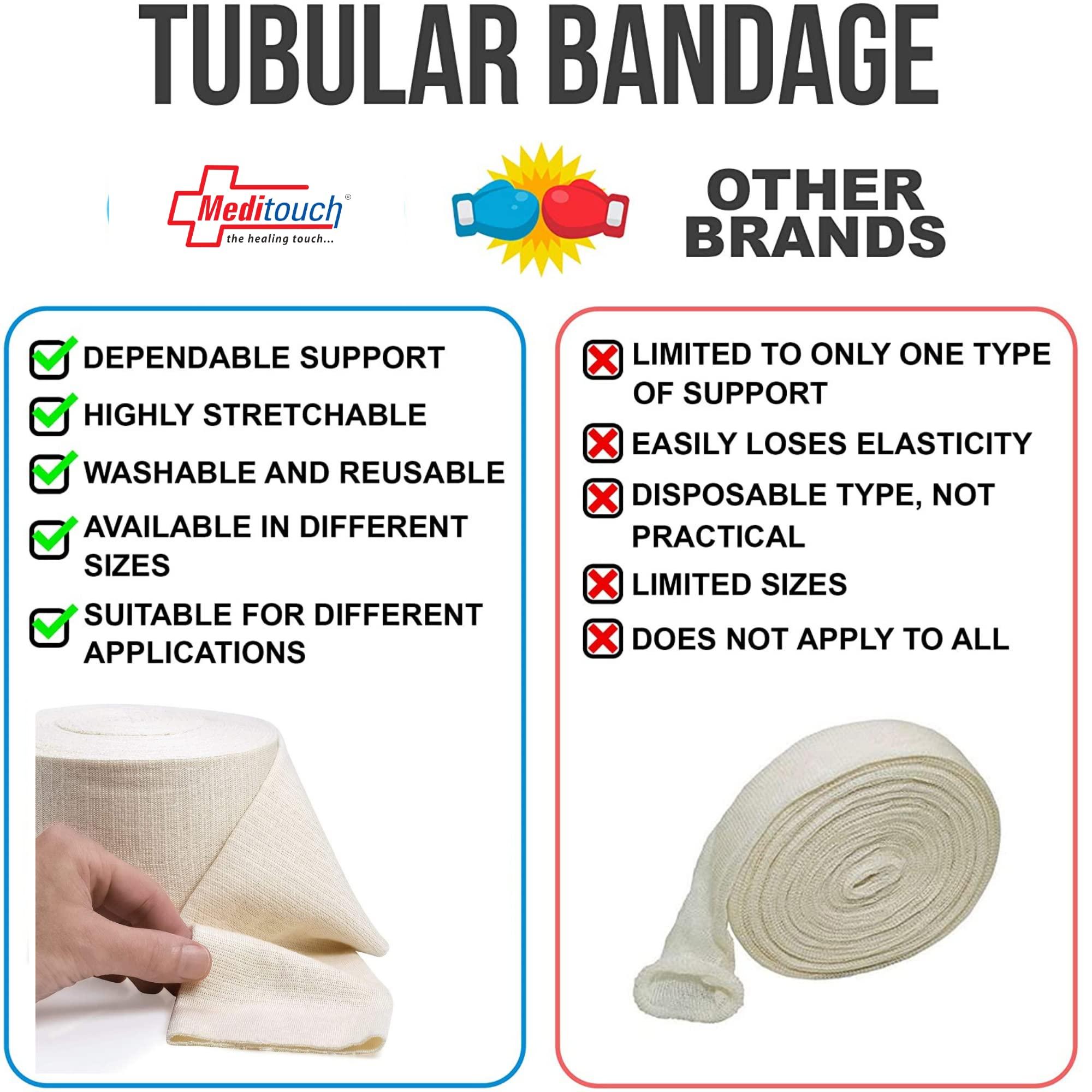 Meditouch Latex-Free Cotton Spandex Tubular Elastic Support Bandages for Compression Sports Protection Soft, Fragile Skin. (Available in Sizes B,C,D,E,F) (Size F – 10 CM (Width) X 1MTR (Length))