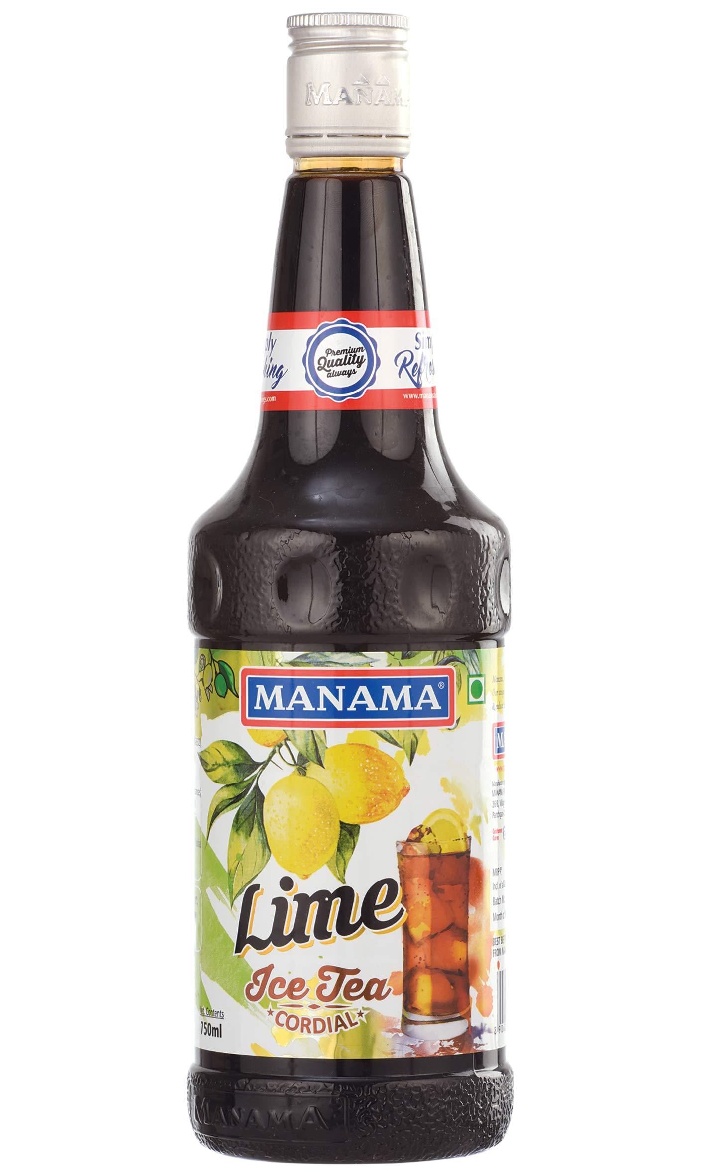 Manama Manama Lime and Mint Mojito, Blue Curacao Fruit Syrup, Lime Ice Tea and Peach Ice Tea (750ML Each), Pack of 4