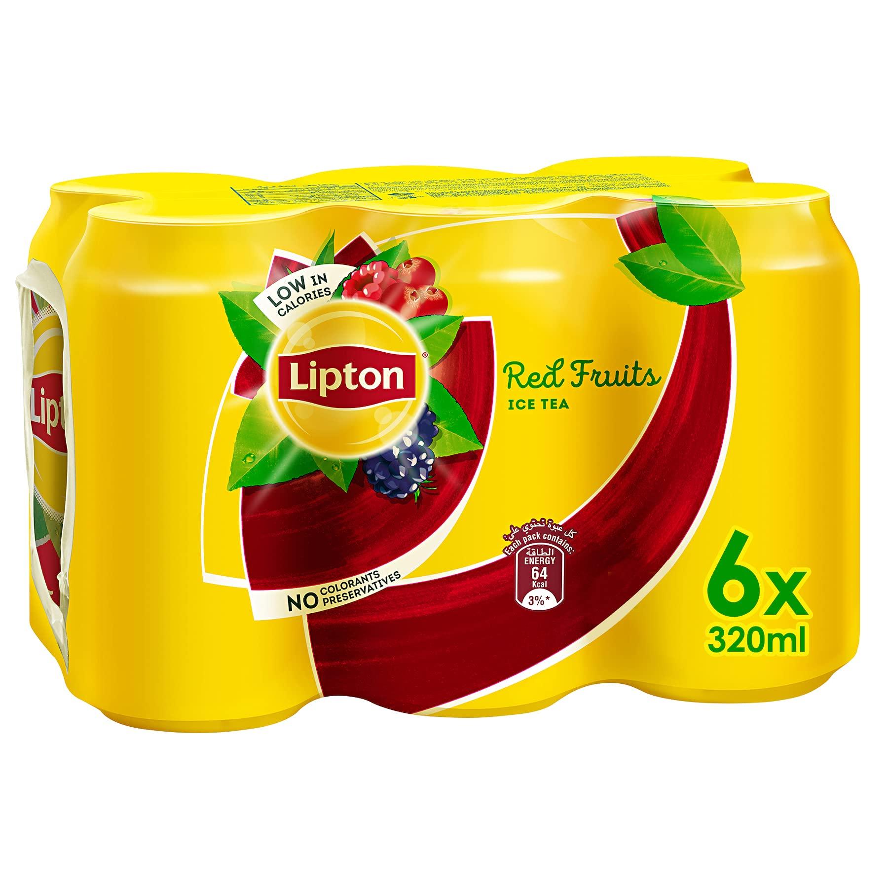 Lipton Lipton Red Fruits Ice Tea Drink, 320 ml, 6 Pack, Red & Yellow (816)