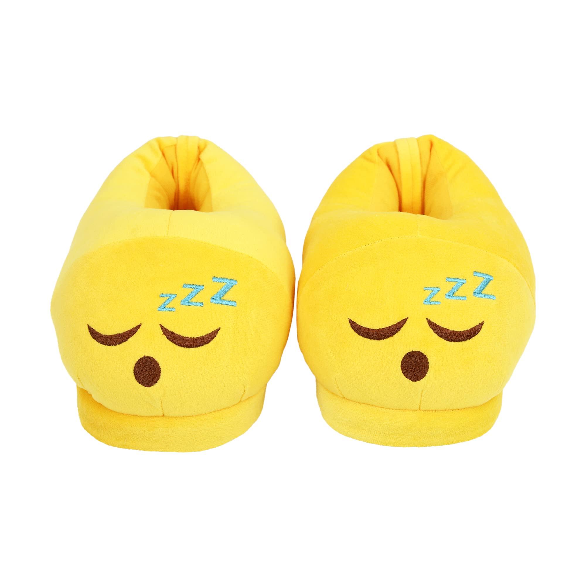 Qualtos Qualtos Sleep Emoji Plush House Indoor Bedroom Mens Yellow Slipper Free Size & matching Eye Mask