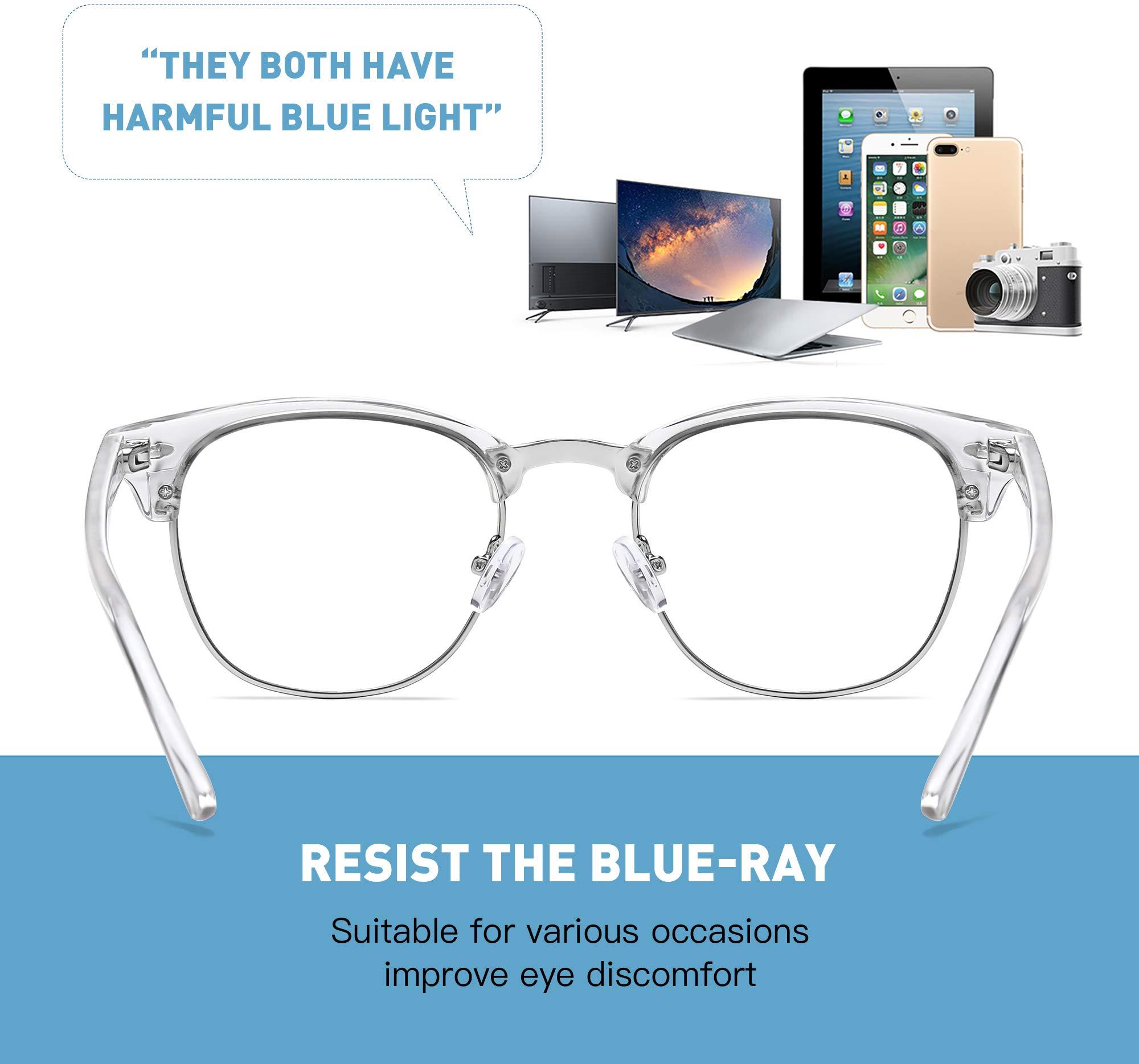 AOMASTE AOMASTE Blue Light Blocking Glasses Vintage Half Frame UV Clear Lens Anti Eyestrain Computer Gaming Glasses for Men Women