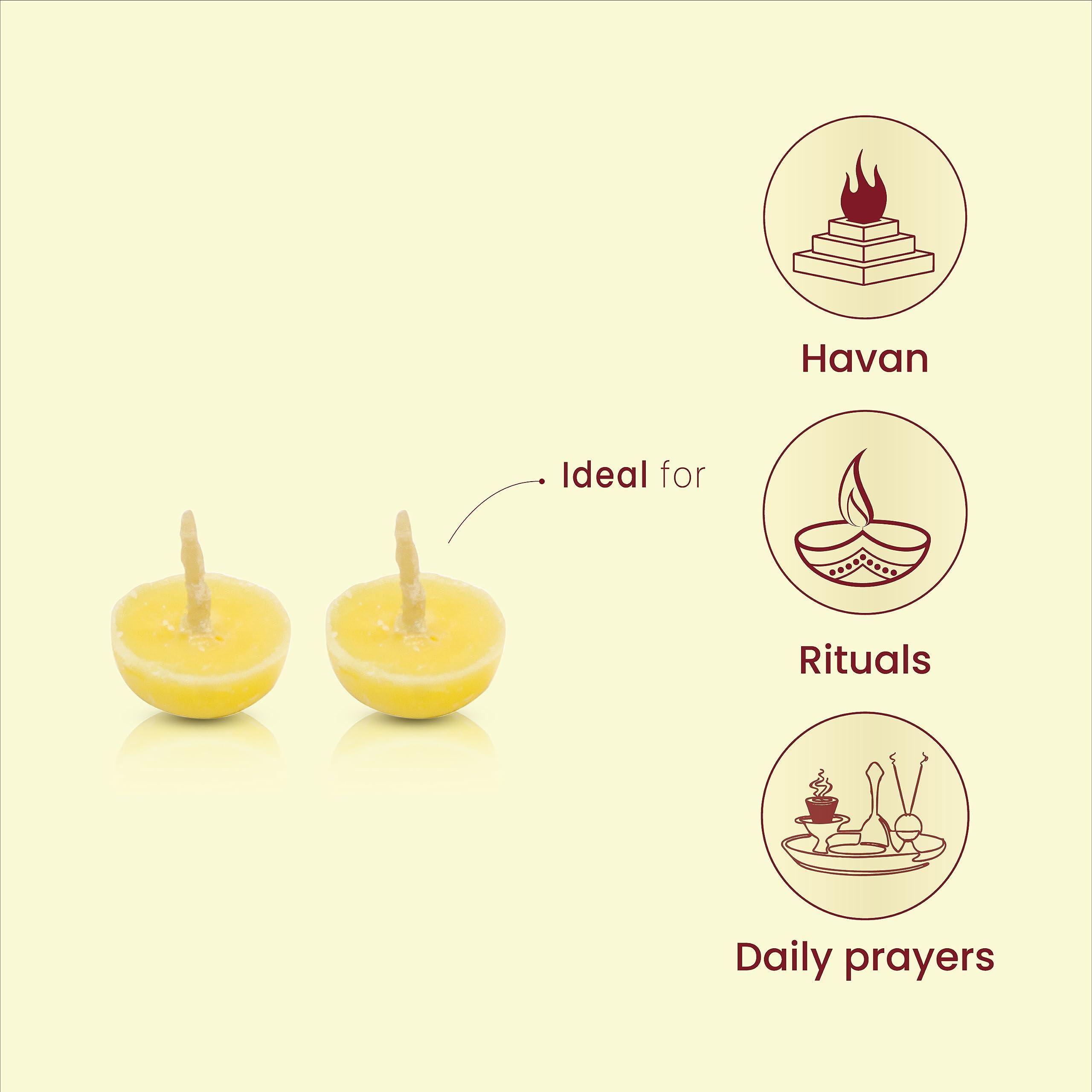 Om Shanthi POOJA MADE PURE Cycle Pure Om Shanthi Cow Ghee Diya for Puja - 400 Ghee Wicks | 100% Wax Free Ghee Batti for Pooja, Festivals & Religious Rituals | Readymade Ghee Diya batti | Easy to use & Long Lasting | Pack of 4