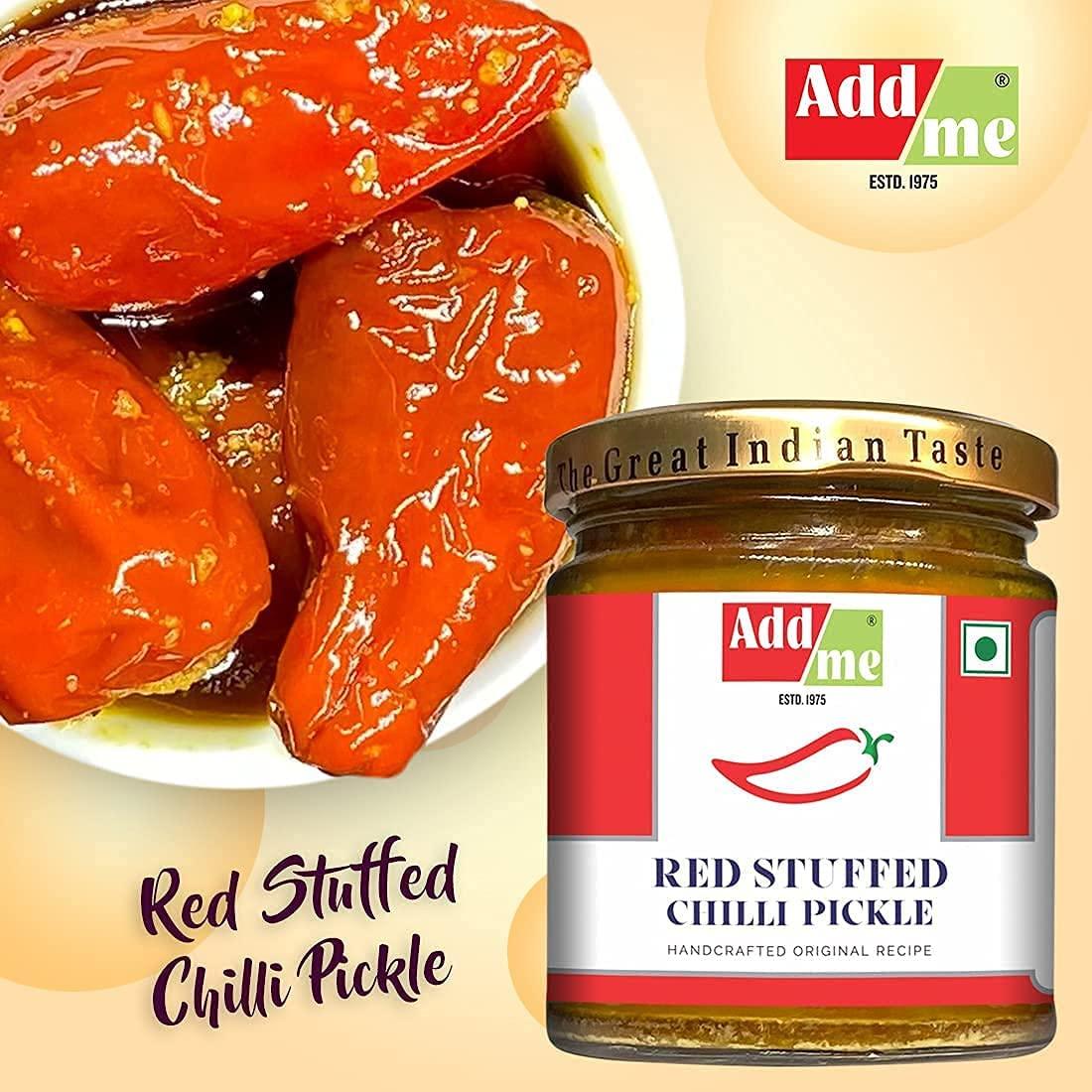 Add me Add me Seed Less Dry Amla Murabba Without Syrup Immunity boosters & Red Stuffed Pickle, bharwa lal mirch 200gm Combo Gift Pack Glass Jar