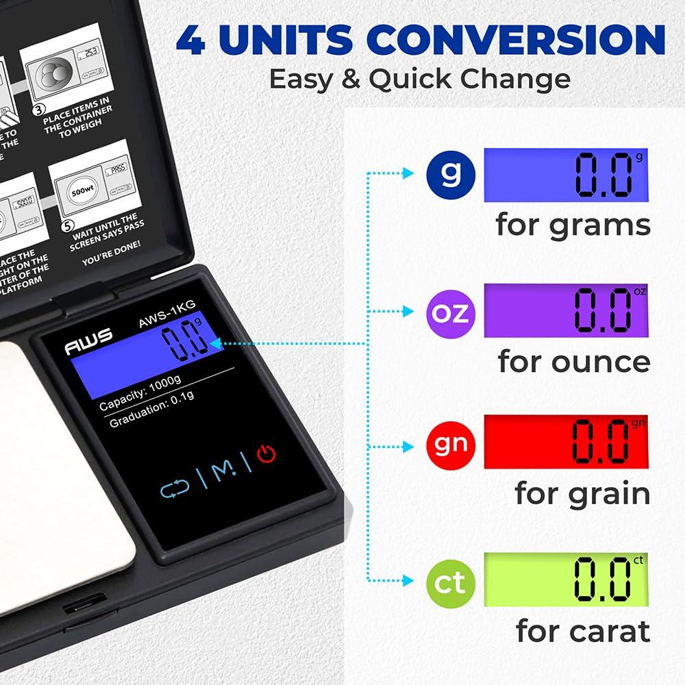 AMERICAN WEIGH SCALES American Weigh Scales AWS 1KG Digital Pocket Scale, 1000 x 0.1g