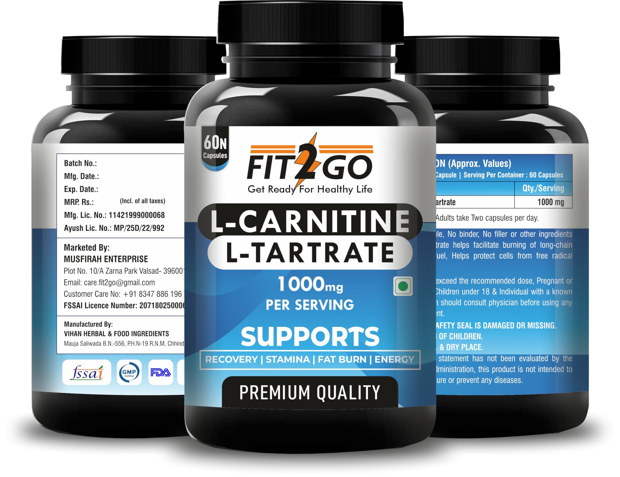 FIT2GO FIT2GO L-Carnitine L-Tartrate 1000mg Helps Convert Fat into Energy (60 Capsules)