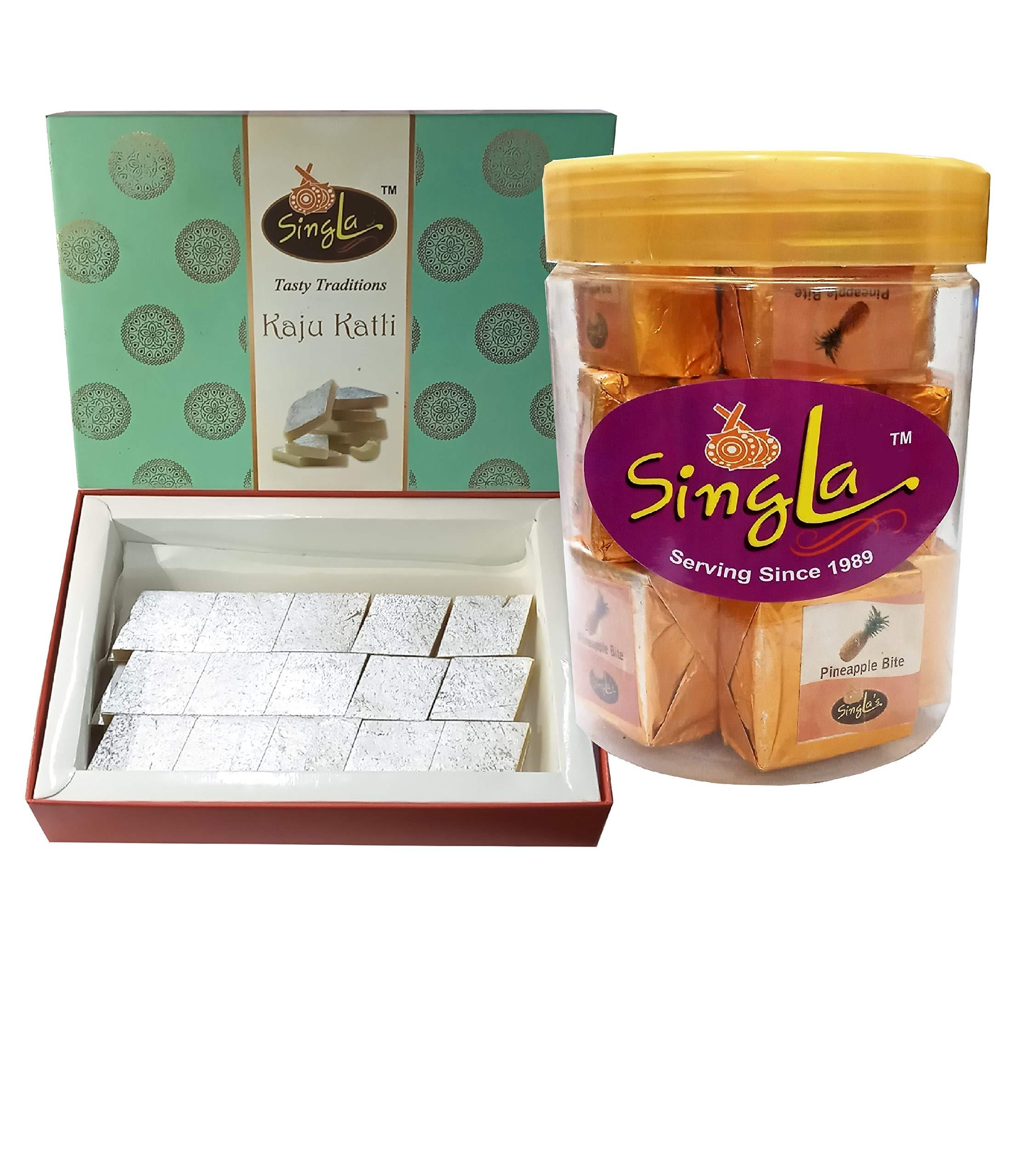 Singla Singla Kaju Katli 350g Pineapple Bite 350g Combo (Pack of 2 *350, 700g)