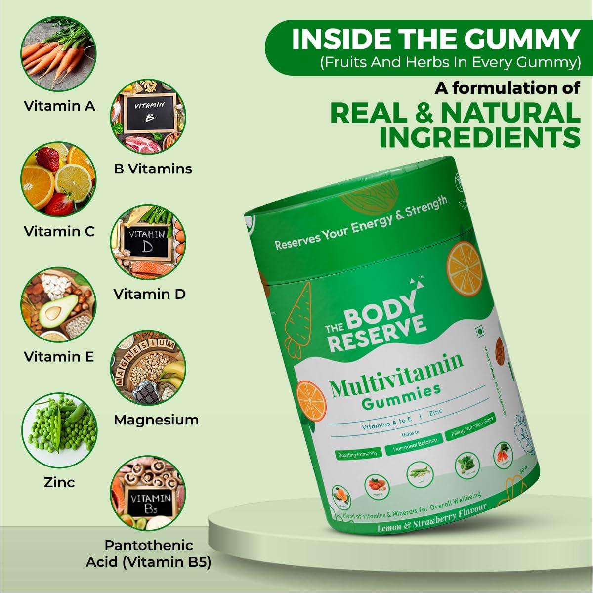 The Body Reserve The Body Reserve Multivitamin Gummies With Kids Multivitamin Gummies Combo For Men Women Lemon and Strawberry Flavourd Immunity Boost And Kids Growth Develop Gummies, (30 Each, Pack of 2)
