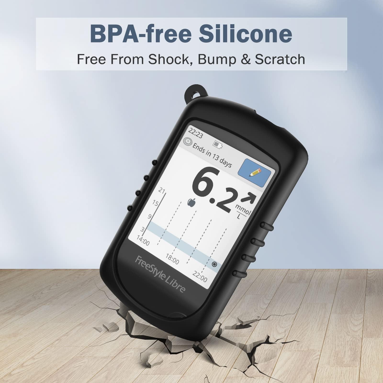 slticase SLTICASE Soft Gel Silicone Freestyle Libre/Libre 2 Reader Cover with Lanyard | Freestyle Silicone Case, Protective Silicone Cover for Freestyle Libre/Libre 2 Protect Reader - Black