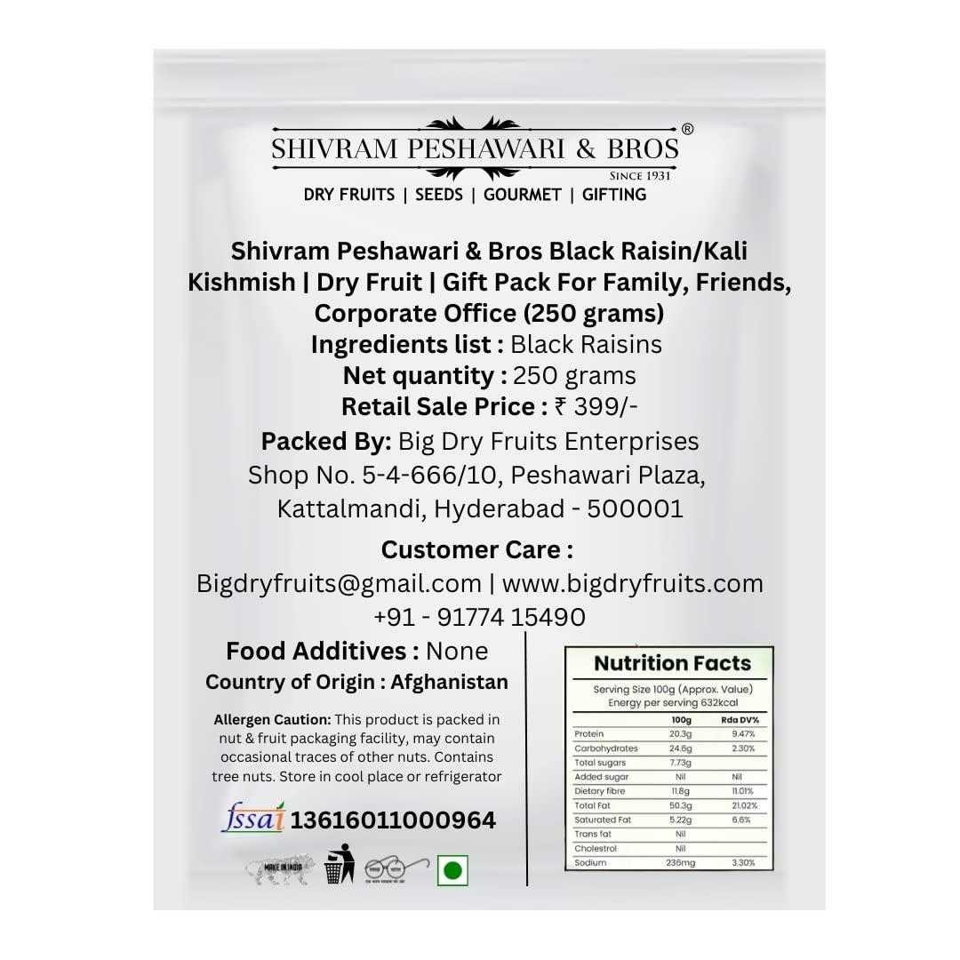 SHIVRAM PESHAWARI & BROS Shivram Peshawari & Bros Black Raisin/Kali Kishmish | Dry Fruit | Gift Pack For Family, Friends, Corporate Office (250 grams)