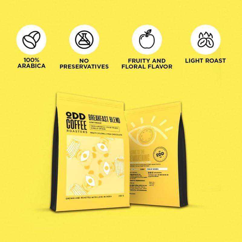 ODD COFFEE ROASTERS ODD COFFEE ROASTERS Speciality Coffee 250 Grams | Breakfast Blend - Light Roast 100% Arabica Fair Trade Single Origin Fruity Floral Milk Chocolate Whole Coffee Bean (Pack of 1) Plantation AA/AAA Beans