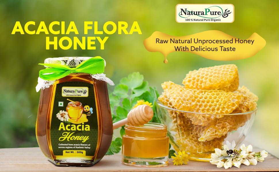 NATURAPURE LS Naturapure ls Acacia Flower Wild Forest Honey |100% Pure Honey Raw Natural Un-Processed,Un-Heated Honey | Pure and Natural Delight for Health and Taste | Lab Tested in Glass Jar-250gm X 3