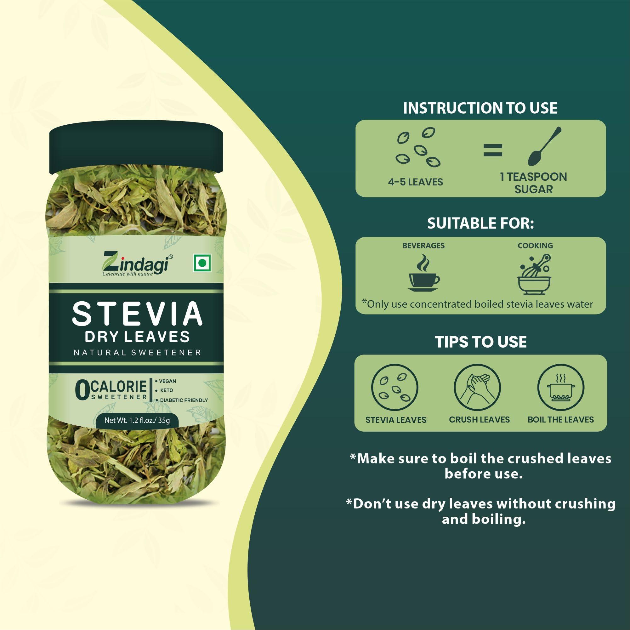 ZINDAGI Zindagi Stevia Dry Leaves 35gm & Stevia White Powder 50gm - Natural Stevia Sugar Subsitute - Sugarfree (Stevia Combo Pack)