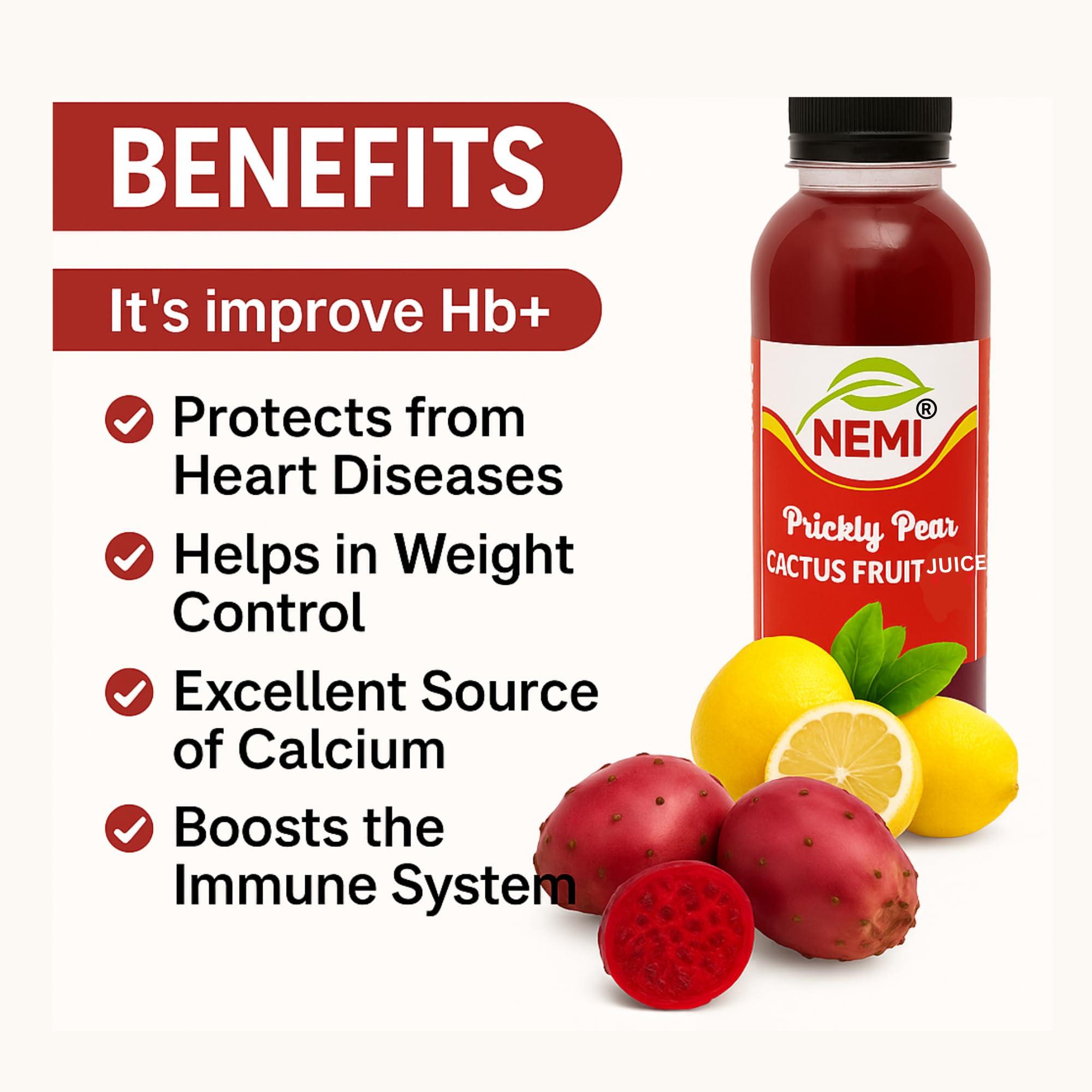NEMI Prickly Pear findla fruit Cactus juice sugar free 1000ml vitamin c red colour Pack of 2 (1Ltr+1Ltr)
