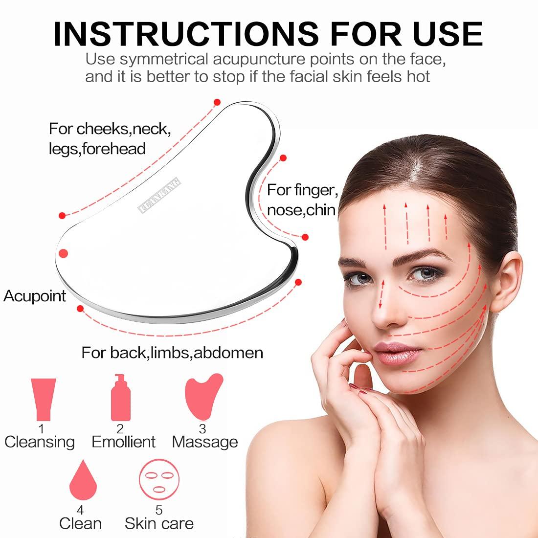 FUANKANG FUANKANG Gua Sha Facial Tools Stainless Steel Scraping Massage Tool For Face Stainless Steel Gua Sha Tool With Travel Pouch- (Y)