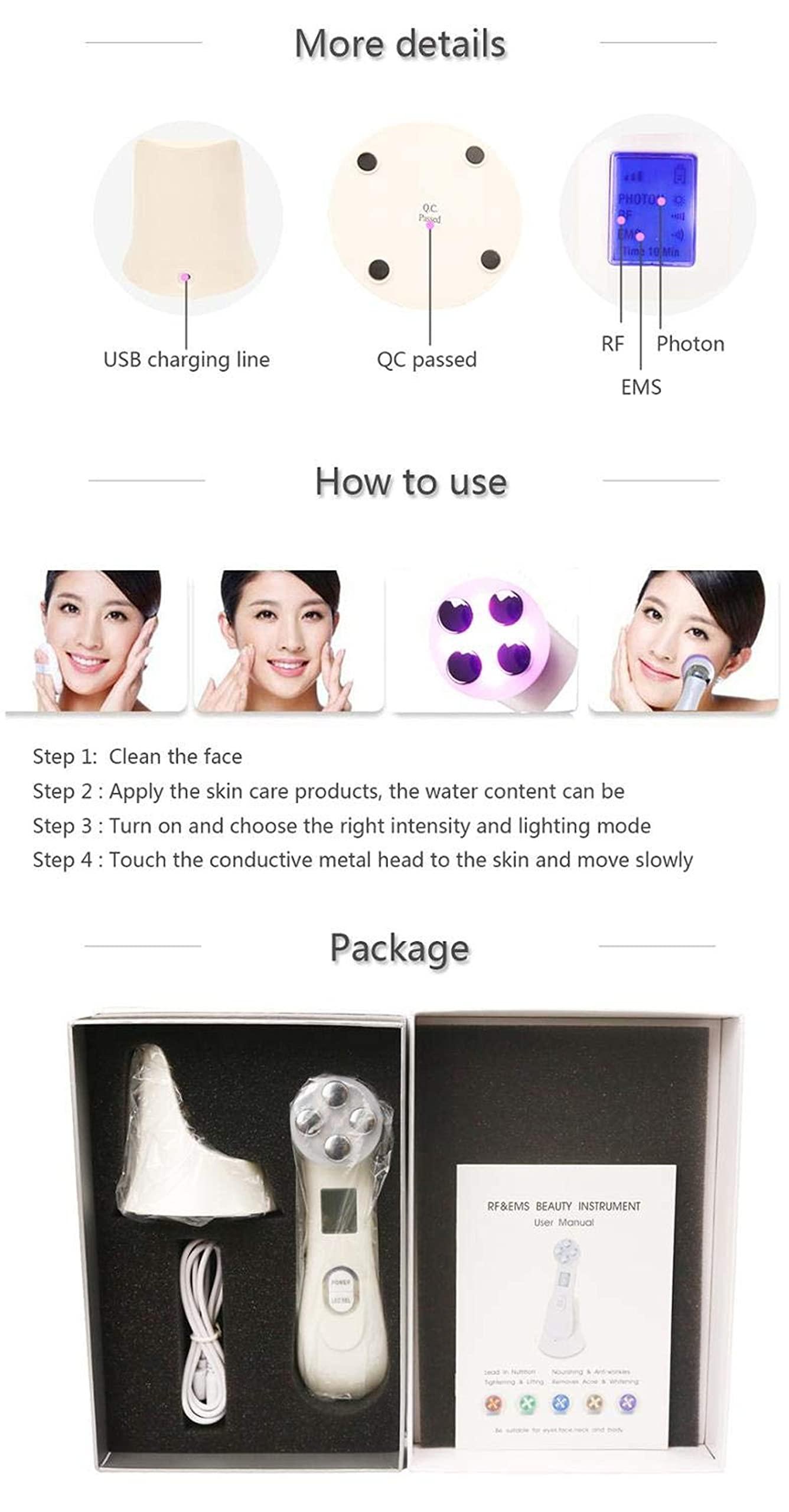 Dealsure Dealsure 5 In1 Facial Lifting Machine, LED Light Therapy Wrinkle Remover Skin Tightening Anti Aging Skin Rejuvenation Massager 5 in 1 RF EMS Beauty Device for Women