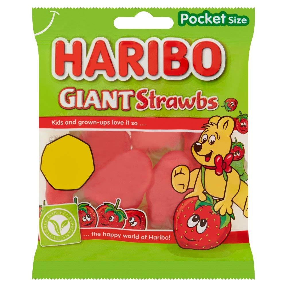 HARIBO HARIBO Giant Strawbs Pocket Size, 70 g, Green & Red (BSTW391267)