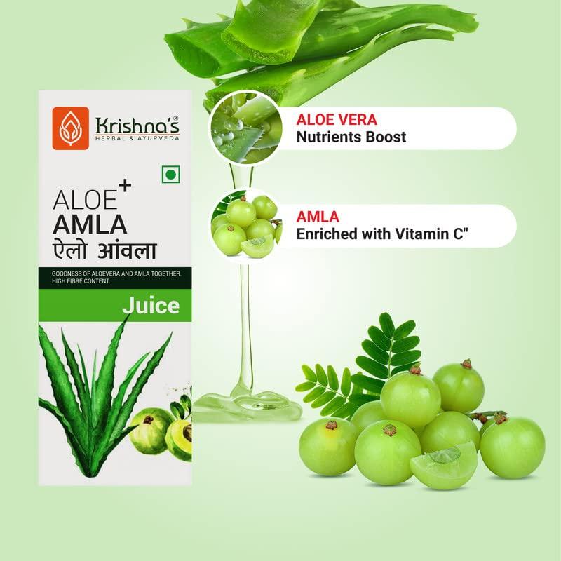 KRISHNA'S HERBAL & AYURVEDA Krishna\'s Aloe Vera Amla Mix Juice - 1000 ml | A Perfect Mix for Healthy Skin