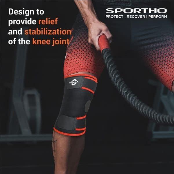 Nivia Nivia Knee Support for men and women|Knee Brace|Knee Guard |Knee Cap|Knee Wrap|Knee pain relief |Knee Belt|Running|cycling, Gym For Comfort & Adjustable with Velcro, Made of Neoprene Free Size(Black)