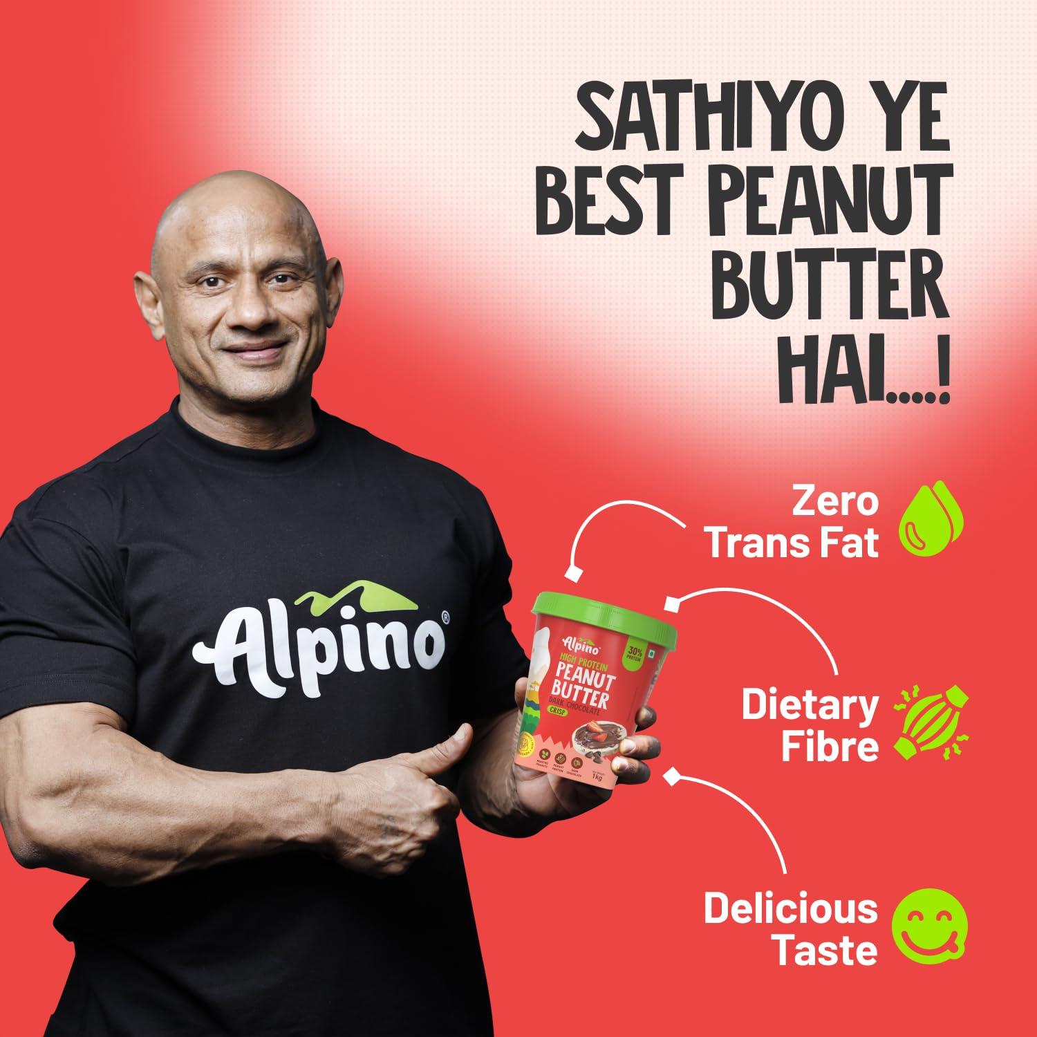 Alpino ALPINO High Protein Dark Chocolate Peanut Butter Crisp 500g - Roasted Peanuts, Dark Chocolate, Whey Protein & Pea Protein 30g Protein, non-GMO, Gluten Free - High Protein Peanut Butter Crispy
