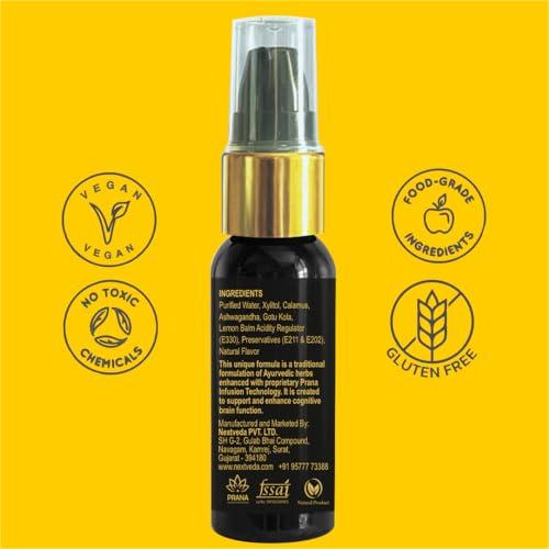 next veda Nextveda Ayurvedic Brain Fuel Food Supplement Spray Concentration (30ml) | Prana Infusion Technology Made Natural Oral Spray For Enhanced Focus | Memory Retention