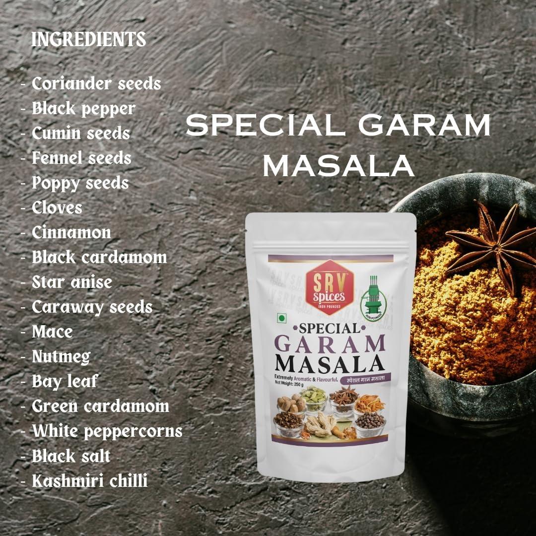SRV SPICES (iron pounded) SRV Spices Special Garam Masala/Mix Khada Masala Powder/Strong Masala/Aromatic Masala/All Rounder Masala/Iron Pounded/Re-usable Pouch Packaging (100 Gm)